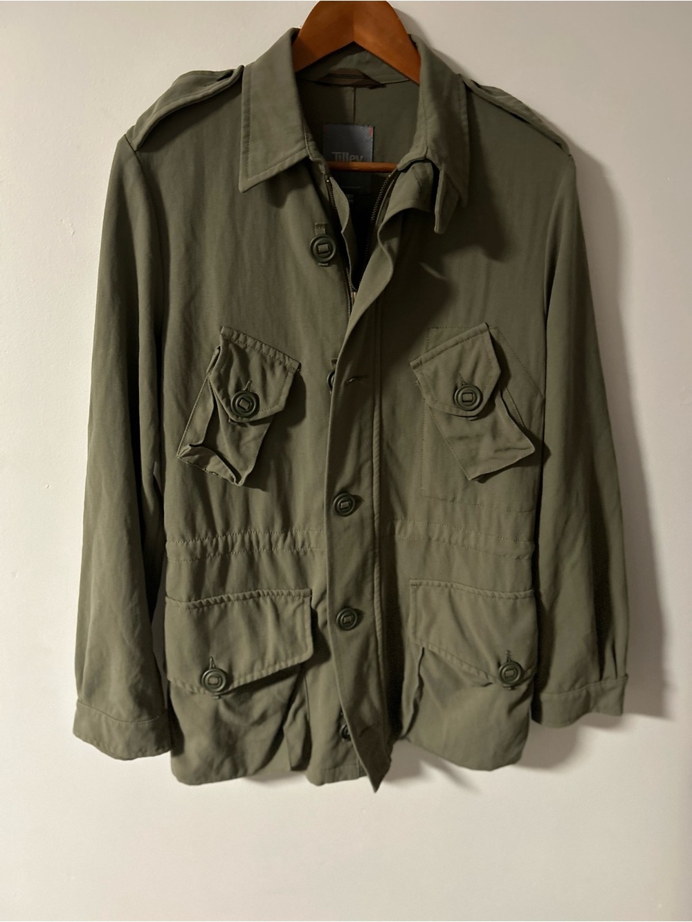 Vintage Tilley Olive Green Military Field Jacket Canvas Travel Coat - Small